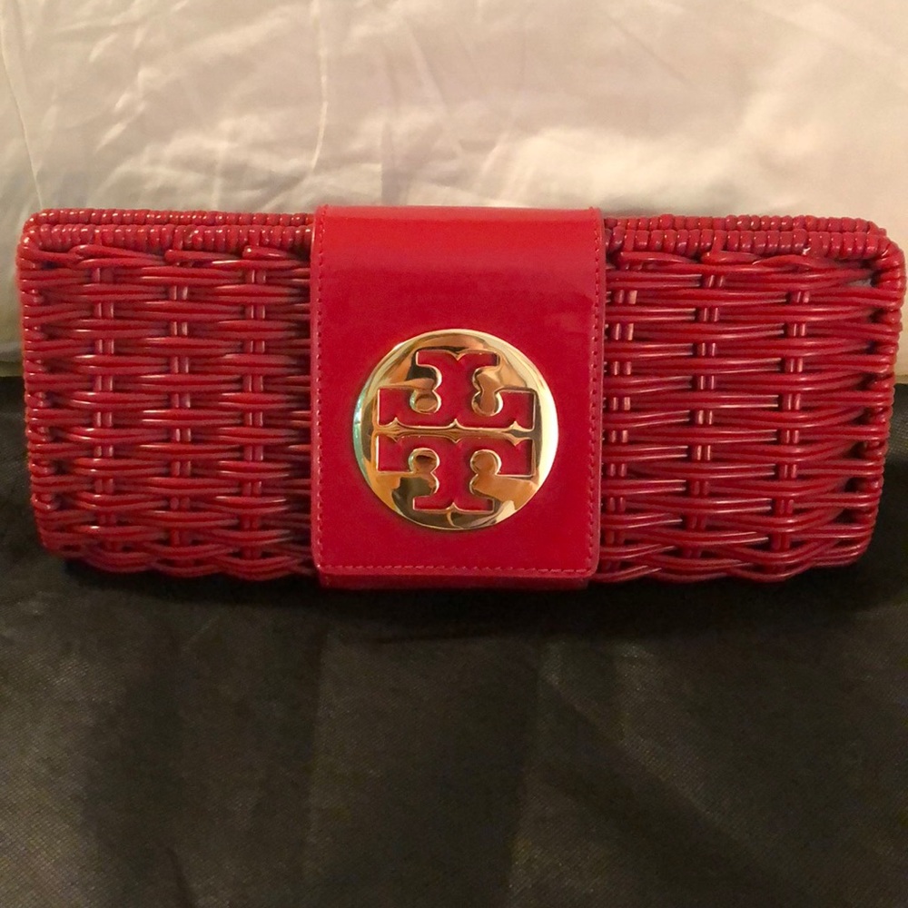 Tory Burch Red Basketweave Clutch